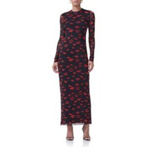 AFRM Didi Long Sleeve Mesh Maxi Dress Rouge Kiss - SMALL